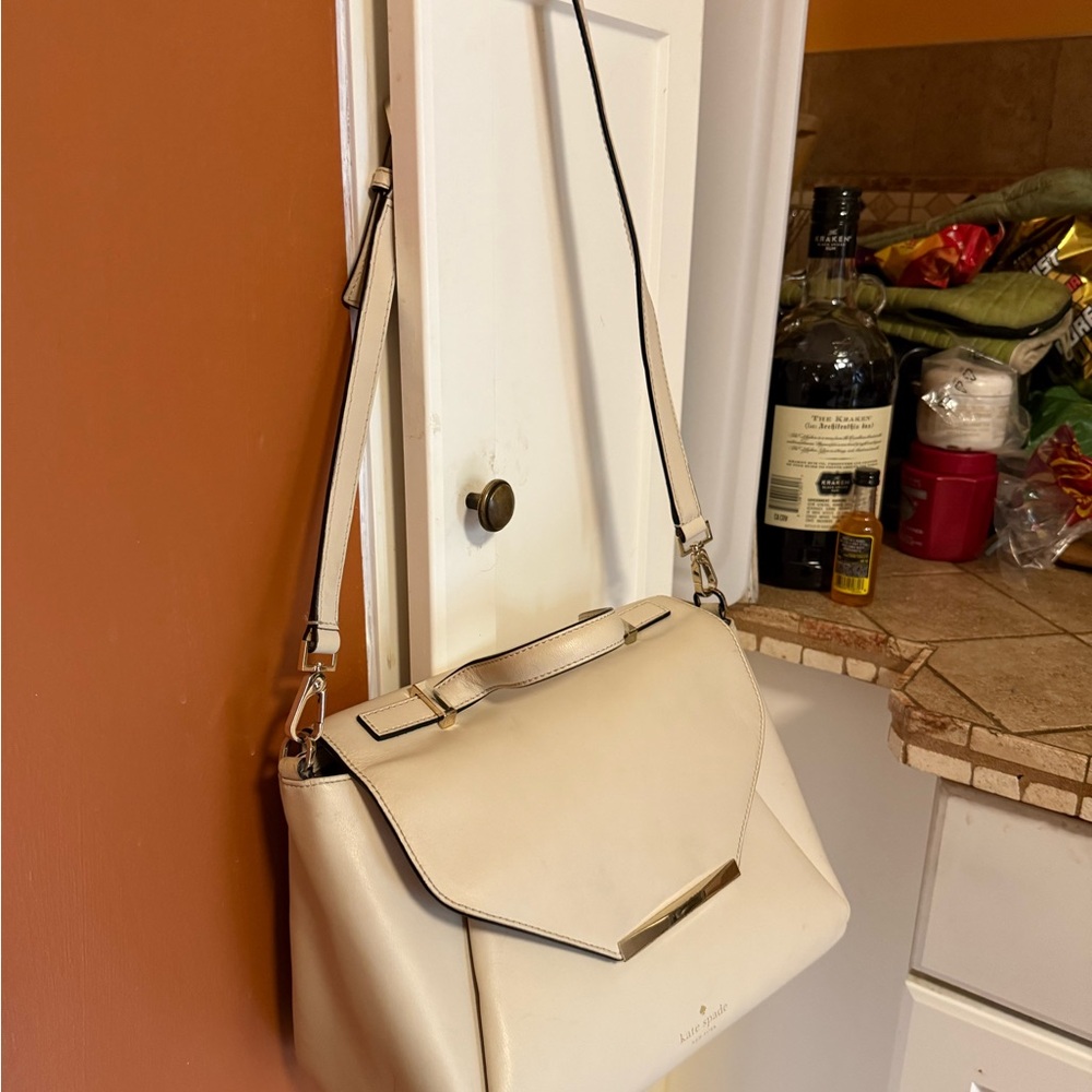 Kate Spade Cream Satchel with Gold Accents